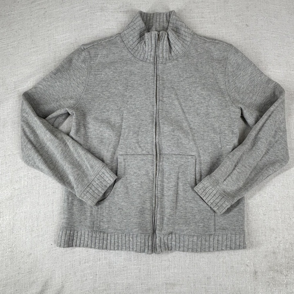 Geoffrey Beene Sport Sweater Mens Medium Gray Full‎ Zip Mock Neck Cotton Pockets